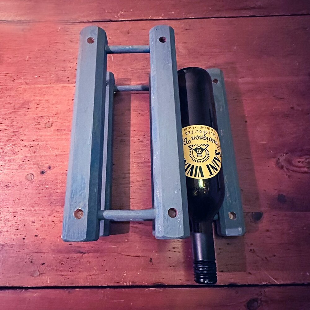 Blue Wood Distressed Wine Rack Holds 4 Bottles